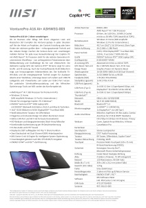 Laptop MSI VenturePro A17 AI, AMD Ryzen 7, 17.3 Full HD, 16 GB RAM, 512 GB SSD - Img 2