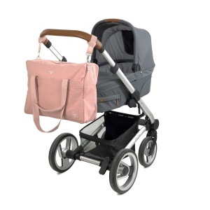 LASSIG Geanta de scutece pentru bebelusi Geanta pentru carucior pentru bebelusi, inclusiv accesorii pentru scutece, Bumbac organic, bumbac lavabil/verde, geanta esentiala din bumbac, trandafir - Img 4
