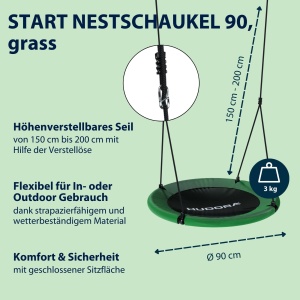 Leagan cuib HUDORA Start - Leagan reglabil pe inaltime cu diametrul de 90 cm - Leagan pentru copii de inalta calitate cu scaun inchis de pana la 100 kg - Leagan din rachita de interior si exterior rezistent la intemperii, verde - Img 2