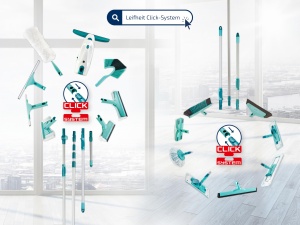 Leifheit Rubber Broom Click System cu supraperi igienici si racleta de apa, matura pentru interior si exterior, cap de matura cu peri de cauciuc pentru curatare temeinica, fara maner - Img 4
