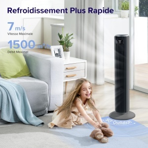 LEVOIT Ventilator turn cu telecomanda 92 cm ventilator puternic silentios 23 dB 3 moduri 5 viteze oscilatie 90 deg cronometru 12 ore afisaj LED clasic - Img 3