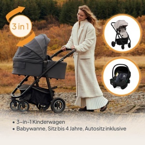 Lionelo Amber Plus 3 in 1 Carucior Multifunctional pentru Copii cu Roti 360deg si Protectie UPF50 - Img 2