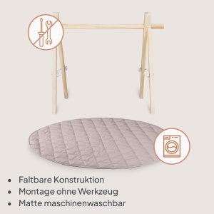 Lionelo Anis Baby Gym cu arc din lemn si saltea de joaca 100 cm Montessori - Img 7