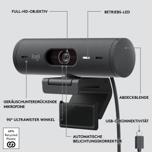 Logitech Brio 500 Webcam Full HD 1080p Auto-Lumina USB-C Graphit - Img 8