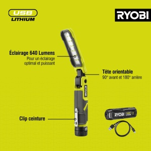 Lumina cu bara fara fir Ryobi 4 V USB-Lithium RLI4-120G, pliabila, 650 lumeni, incl. 1 baterie cu litiu de 4 V 2,0 Ah si incarcator - Img 8