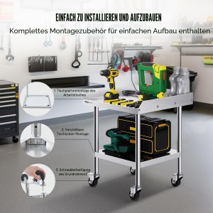 Masa de lucru din inox VEVOR SKT610, 61x61 cm, cu 4 roti, design ergonomic - Img 6