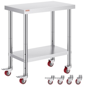 Masa de lucru din otel inoxidabil VEVOR 76 x 46 x 86 cm, 4 picioare ajustabile, capacitate 100 kg