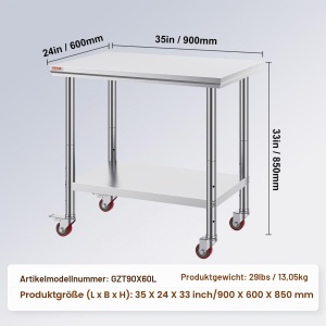 Masa de lucru din otel inoxidabil VEVOR 90 x 60 x 85 cm, 136 kg capacitate, cu 4 roti - Img 7