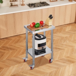 Masa de lucru VEVOR 61 x 46 x 86 cm, din otel inoxidabil, 200 kg capacitate, cu roti - Img 8