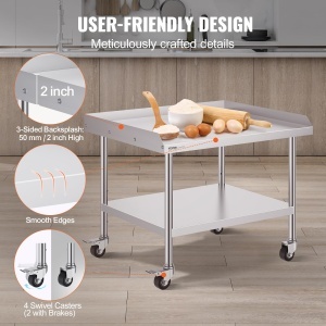 Masa de lucru VEVOR din inox, 76 x 91 x 76 cm, cu 4 roti si protectie stropi - Img 4