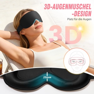 Masca de somn GRIFEMA GH03, 100 verdunkelare, design 3D, neagra - Img 2