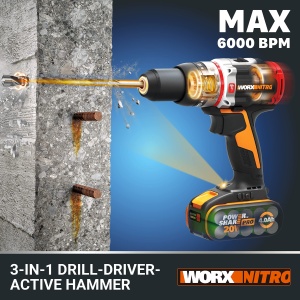 Masina de gaurit cu percutie Worx WX354.1, 20V, 60Nm, motor fara perii, 2 acumulatori - Img 5
