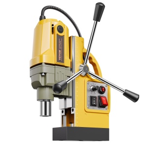 Masina de gaurit magnetica VEVOR, motor de 1200 W, magnetica, electrica, 12500 N, diametru de gaurire de 40 mm, cu 2 burghie, viteza variabila, pentru suprafete metalice, galben - Img 9