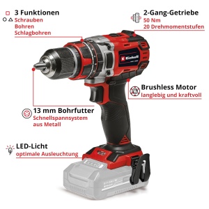 Masina de gaurit si insurubat Einhell TP-CD 1850 Li-i BL Solo, 18V, 50 Nm, motor fara perii - Img 3