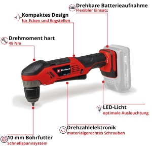 Masina de gaurit unghiulara Einhell TE-AD 18 Li-Solo 18V LED 45Nm - Img 3