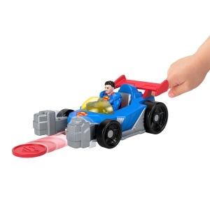 Masina de jucarie Fisher-Price Imaginext DC Super Friends Metal Force Supermobile figurina de actiune Superman inalta de aproximativ 76 cm si accesori - Img 5