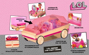 Masina de Jucarie L.O.L. Surprise 3-in-1 Party Cruiser - RosegoldRosa, cu Dans si Piscina - Img 6