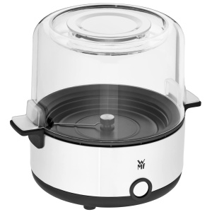 Masina de popcorn de bucatarie WMF minis pentru casa, aparat de floricele de porumb, plita acoperita, capac ca bol de servire, deschidere topita unt, floricele de porumb cu zahar si sare, economie de spatiu, otel inoxidabil mat - Img 1