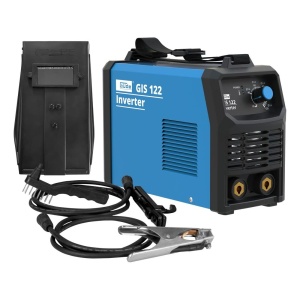 Masina de sudura Gude Inverter GIS 122 (230 V, 16,7 W putere fara sarcina, putere maxima de 3,6 kVA, curent de sudare cu interval de control 10-120 A, inclusiv suport pentru electrod, clema de masa, ciocan de zgura si scut de sudura)