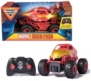 Masina de teren radiocomandata Monster Jam Iron Man, 124, rosu-gold, pentru copii de la 4 ani