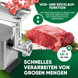 Masina de tocat carne ProfiCook PC-FW 1272 1200W functie revers accesorii pentru carnati si biscuiti - Img 4