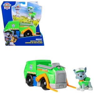 Masinuta de reciclare PAW PATROL Rocky cu figurina, 7 cm, pentru copii de la 3 ani