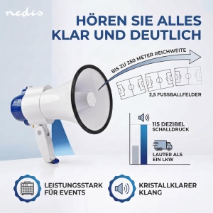 Megafon NEDIS MEPH150WT, 10W, cu sirena, compact, alb-albastru - Img 2