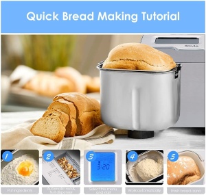 Meykey Bread Maker cu 25 de programe de coacere, temporizator de 13 ore, otel inoxidabil, 550 W - Img 3