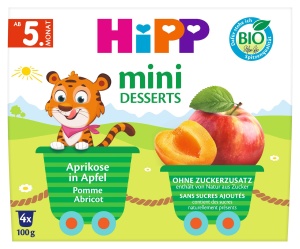 Mini-Desserturi HiPP Bio cu Caise si Mere, 6x100g, Fara Zahar Adaugat