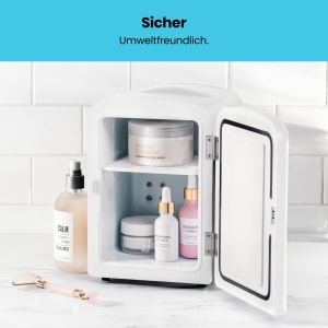 Mini frigider portabil alb Iceman, raceste si incalzeste, Frigider mic cu 4 litri, 6 compartimente pentru produse cosmetice, gustari, machiaj, curent alternativ/curent continuu, casa/masina/dormitor - Img 6