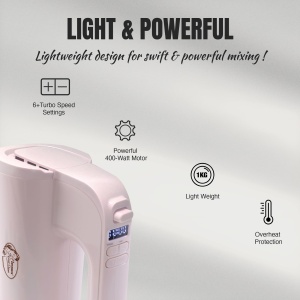 Mixer de mana Bestron Power, mixer de mana puternic cu 6 niveluri, functie turbo si afisaj LCD, mixer cu 2 teluri si 2 carlige pentru aluat, usor de 1 kg, culoare: roz - Img 5