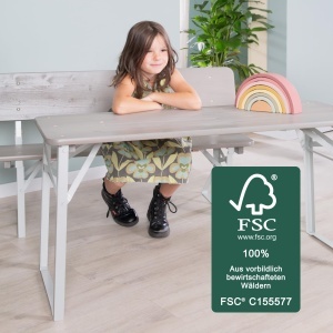 Mobilier de gradina pentru copii roba - Set 3 piese - 2 banci cu spatar si masa - Gri - Img 3