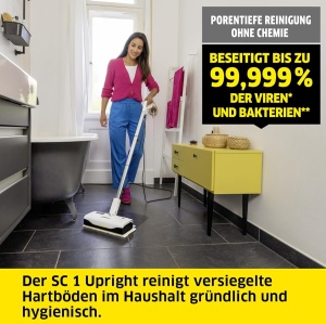 Mop cu aburi Karcher SC 1 Upright, 1300W, capacitate rezervor 0.2l, alb - Img 2
