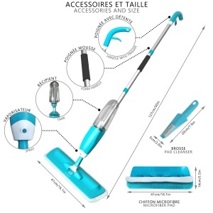 Mop cu spray VOUNOT, 650ml rezervor, 2 in 1, albastru - Img 6