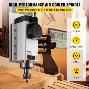 Motor cu ax CNC racit cu aer VEVOR ER20, Motor liniar cu fir de frezare cu colturi, Motor de frezare, 2.2KW, masina de gravat 18000RPM - Img 2