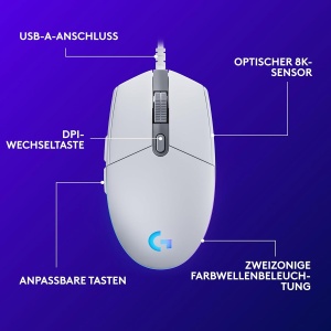 Mouse de gaming Logitech G203, 8000 DPI, RGB, Alb - Img 6