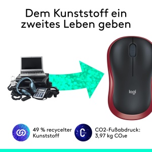 Mouse fara fir Logitech M185, 2.4 GHz cu receptor Nano USB, durata de viata a bateriei de 12 luni, urmarire optica de 1000 DPI, pentru stangaci si dreptaci, compatibil cu PC, Mac, laptop - rosu - Img 5