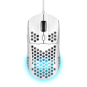 Mouse Gaming Trust Gaming GXT 928 Helox, Mouse USB cu fir ultrausor 65g, DPI reglabil (200-6400), Senzor optic, 6 butoane programabile, Iluminare RGB pentru PC de gaming MMO - Alb