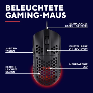 Mouse Gaming Trust Gaming GXT 928 Helox, Mouse USB cu fir ultrausor 65g, DPI reglabil (200-6400), Senzor optic, 6 butoane programabile, Iluminare RGB pentru PC de gaming MMO - Negru - Img 2