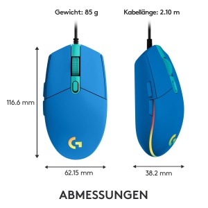 Mouse pentru jocuri Logitech G203 cu iluminare RGB LIGHTSYNC personalizabila, 6 butoane programabile, senzor de calitate pentru jocuri, urmarire de 8.000 DPI, greutate redusa - albastru - Img 8