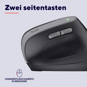 Mouse vertical reincarcabil Trust Yuno, mouse ergonomic wireless 2.4GHz, prevenirea cotului mouse-ului/cotului de tenis (sindrom RSI), 800-2400 DPI, 70% plastic reciclat, PC, laptop, Mac - negru - Img 6