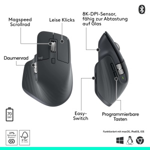 Mouse wireless Logitech MX Master 3S Grafit 8K DPI Ergonomic Bluetooth - Img 6