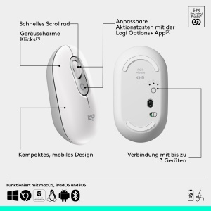 Mouse wireless Logitech POP Bluetooth compact si silentios compatibil cu 3 dispozitive Alb Gri - Img 6