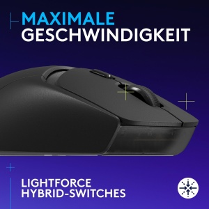 Mouse wireless pentru jocuri Logitech G309 LIGHTSPEED, usor, comutator hibrid LIGHTFORCE, senzor HERO 25K, peste 300 de ore de viata a bateriei cu baterie AA, 6 butoane programabile, PC si Mac - Negru - Img 2