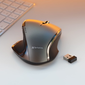 Mouse Wireless Verbatim, Mouse Wireless cu 8 Butoane, Mouse Wireless pentru Laptop, Notebook, PC si MAC cu Tehnologie Wireless 2.4 GHz si LED Albastru, Conexiune prin Nano Receiver, Gri - Img 2