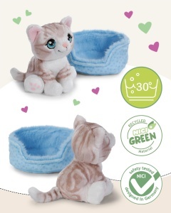 NICI Kuscheltier Pisica Gri Tigrata 12cm Cos Albastru - Img 3