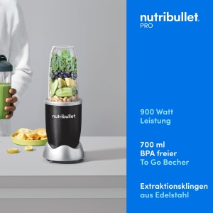 nutribullet Pro, putere de 900 wati, usor si rapid de utilizat, compact, usor de curatat, cu ceasca de 700 ml, blender smoothie, aparat de smoothie, blender electric, NB904B, negru - Img 2