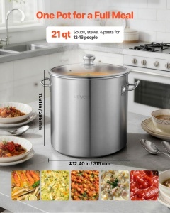 Oala din inox VEVOR 19,9 L cu capac din sticla, compatibila cu toate tipurile de plite - Img 5