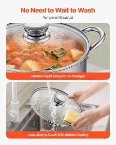 Oala din inox VEVOR 7,6 L cu capac din sticla, inductie, PFOA si PFAS-free - Img 6