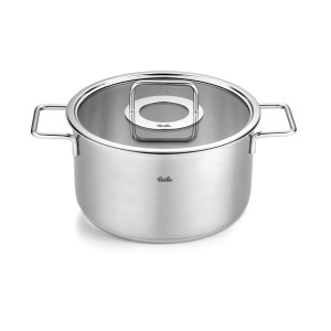 Oala inox Fissler Pure Collection 24 cm 57L cu capac din sticla compatibila inductie